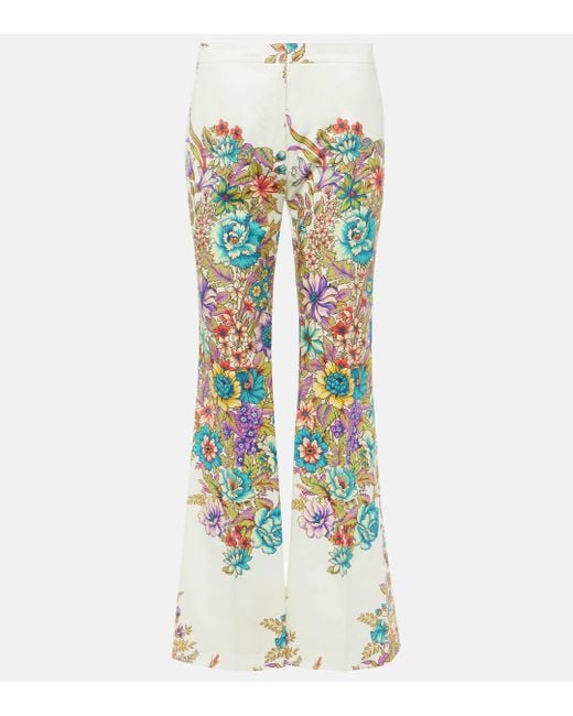 Etro Green Floral Cotton-blend Flared Pants