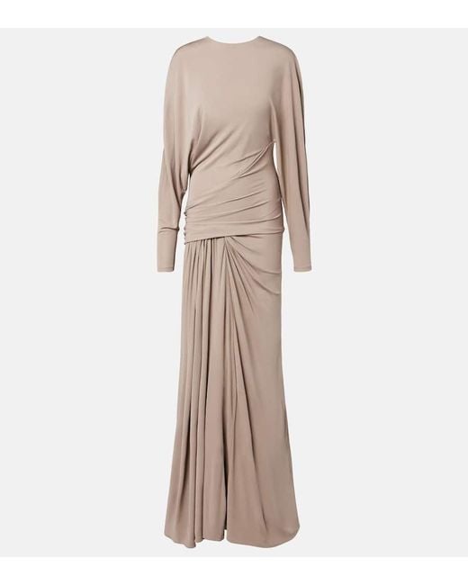 Christopher Esber Natural Vala Draped Jersey Maxi Dress