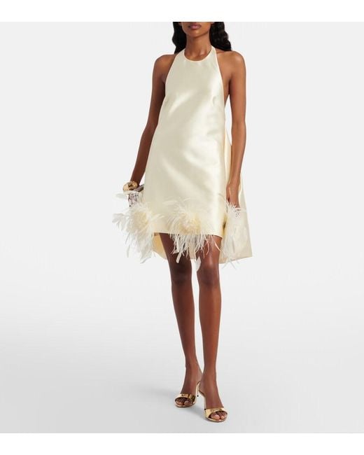Self-Portrait Natural Fringed Satin Minidress