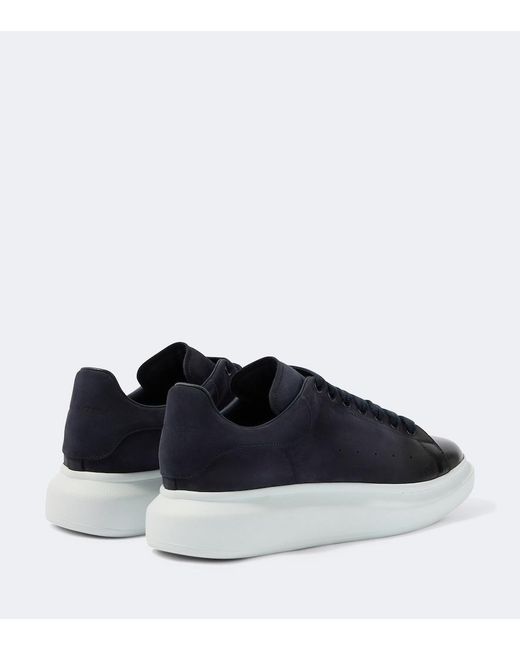 McQueen Blue Oversized Suede-Trimmed Leather Sneakers for men
