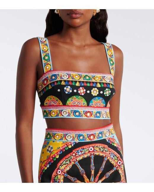 Dolce & Gabbana Multicolor Carretto Cotton Crop Top
