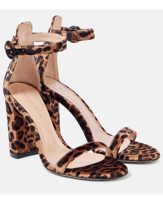 Gianvito Rossi Brown Gaeta 95 Leopard-Print Velvet Sandals