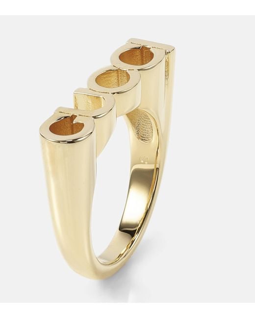 Gucci Metallic Logo-Script Antique-Toned Metal Ring