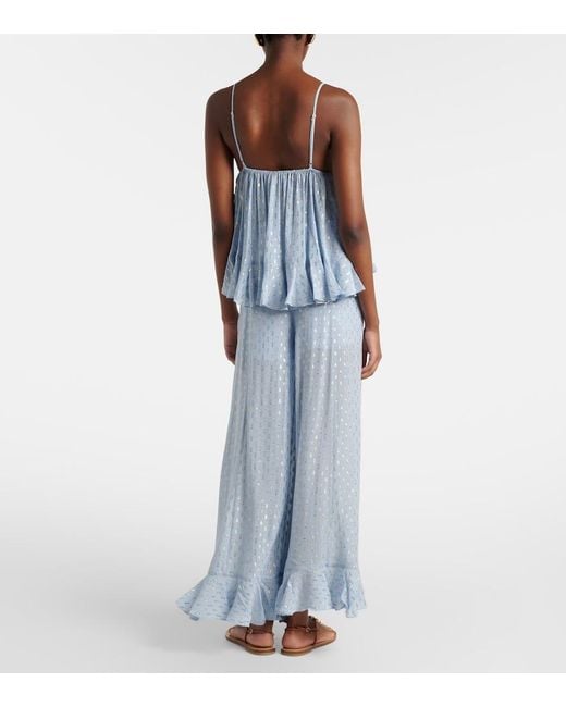 Zimmermann Blue Daylight Semi-Sheer Chiffon Wide-Leg Pants