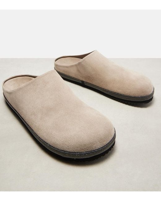 Brunello Cucinelli Natural Monili Suede Clogs