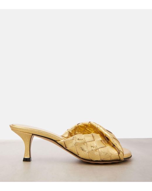 Bottega Veneta Blink Twisted Intrecciato Metallic Leather Mules
