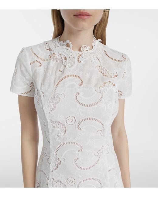 Oscar de la Renta White Guipure Lace Midi Dress