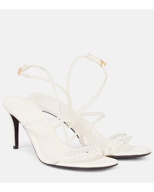 Khaite White Loop 75 Embellished Leather Sandals