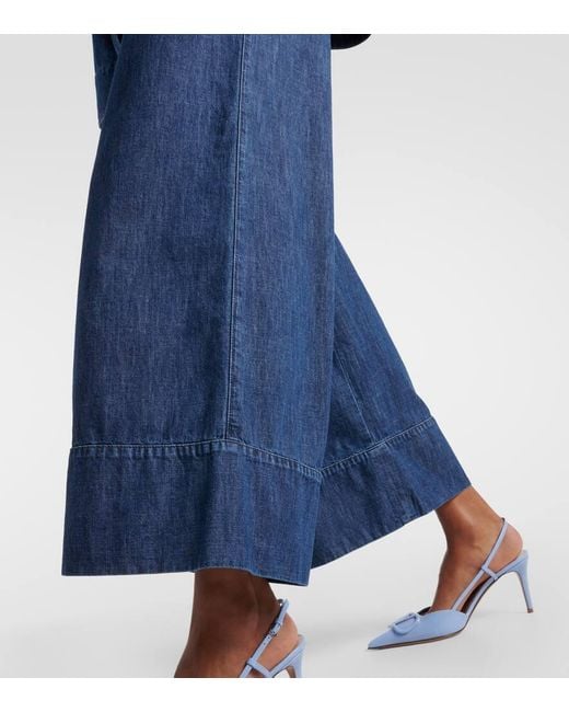 Jeans anchos de chambray de tiro alto Valentino de color Blue