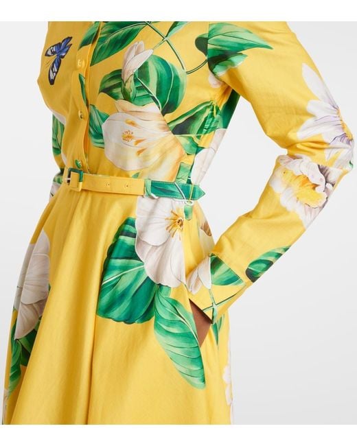LEO LIN Zara Floral Cotton Shirt Dress in Yellow | Lyst
