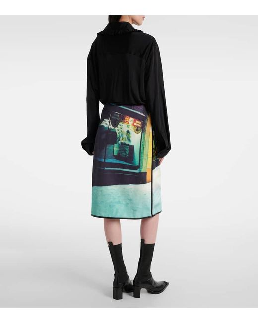 Jil Sander Green Printed Leather-Trimmed Midi Skirt