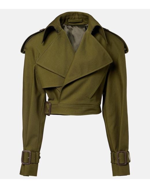 Wardrobe NYC Green Cropped Cotton Twill Trench Coat