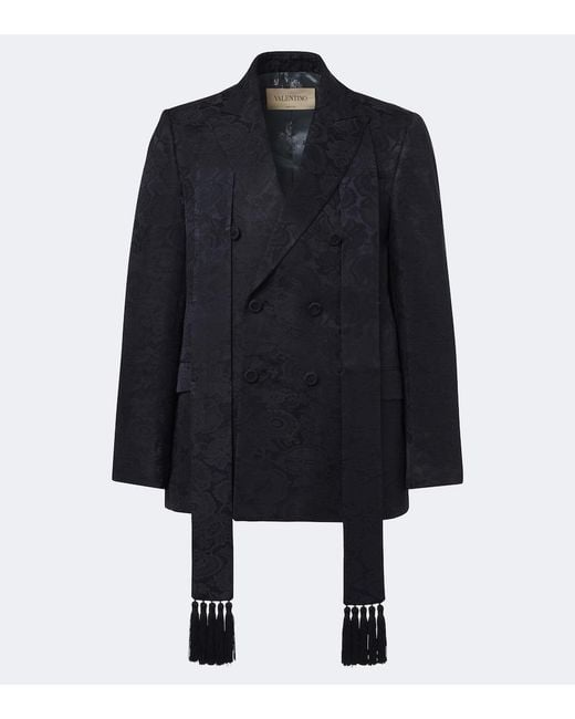 Valentino Black Floral Jacquard Linen And Silk Blazer for men