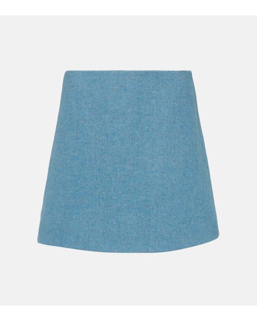 Ganni Blue Wool-blend Twill Miniskirt