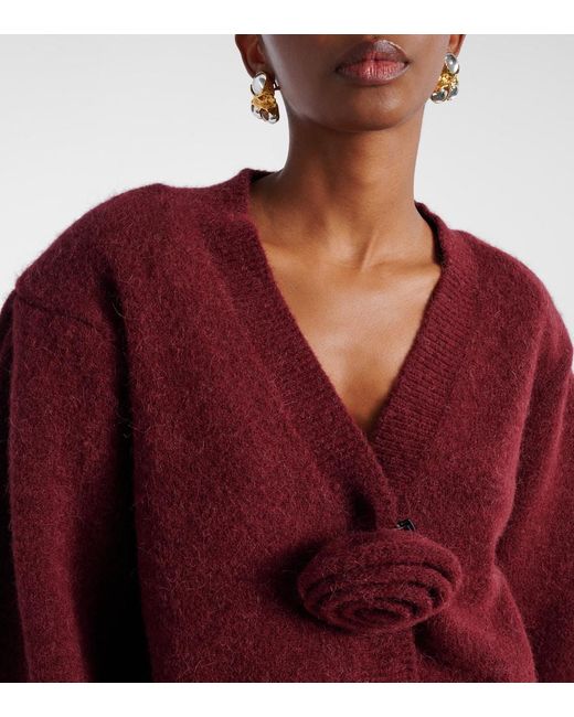 Cardigan En Mezcla De Lana Con Aplique Floral ROTATE BIRGER CHRISTENSEN de color Red