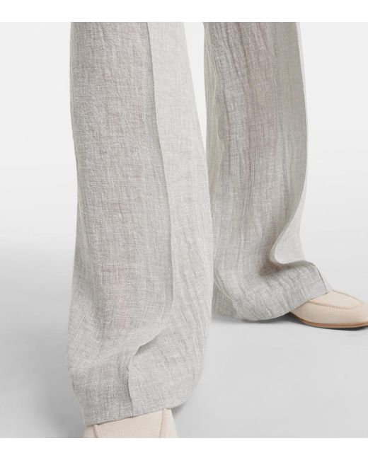 Brunello Cucinelli Gray Weite Low-Rise Hose aus einem Leinengemisch