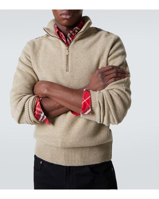 Burberry Natural Check Wool And Cashmere Half-Zip Sweater for men