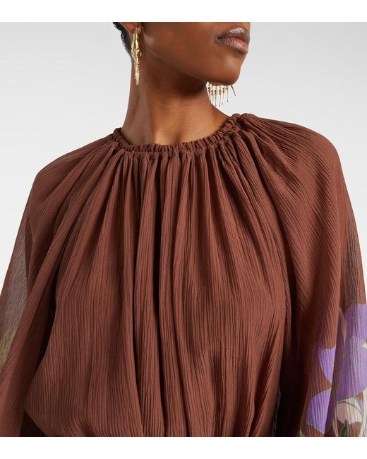 ALÉMAIS Brown Alfie Gathered Cotton And Silk Midi Dress