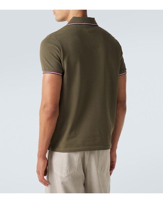 Moncler Green Logo Cotton Pique Polo Shirt for men
