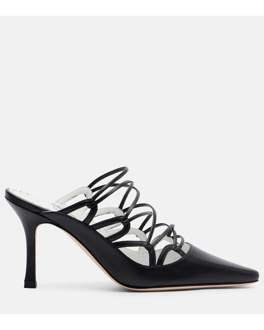 Manolo Blahnik Black Netas 90 Leather Mules