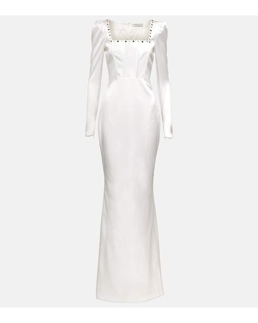 Alessandra Rich White Square-Neck Silk-Blend Gown