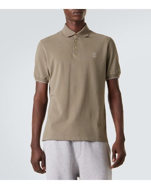 Brunello Cucinelli Natural Logo Cotton Pique Polo Shirt for men