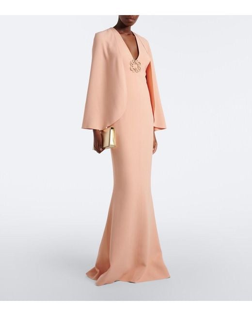 Elie Saab Pink Embellished Caped Cady Gown