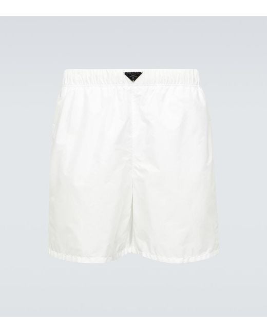 Prada White Re-Nylon Logo Swim Trunks for men