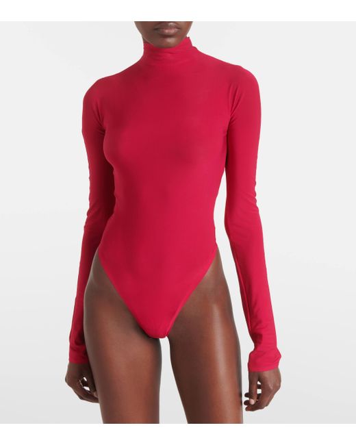 Alaïa Red Turtleneck Jersey Bodysuit
