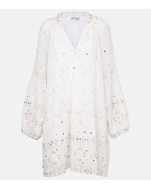 Juliet Dunn White Besticktes Minikleid Aus Baumwolle