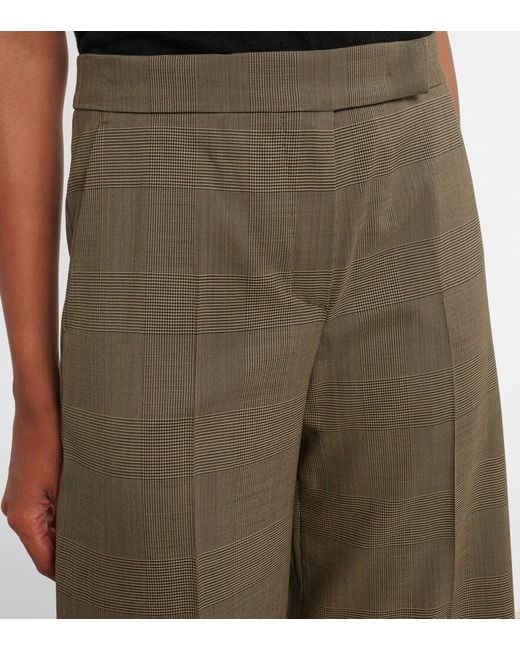 Max Mara Natural Checked Virgin Wool Wide-Leg Pants