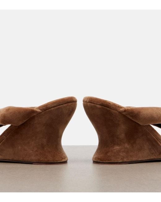 Balenciaga Brown Gaeta Velvet Wedge Thong Sandals