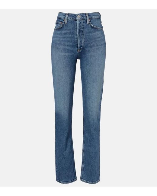 Agolde Blue 90's Pinch Waist High-Rise Straight Jeans