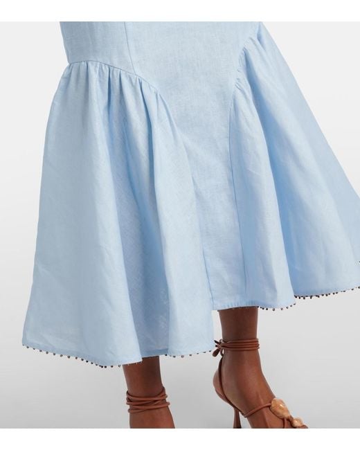 Zimmermann Blue Rhiannon Linen Midi Skirt