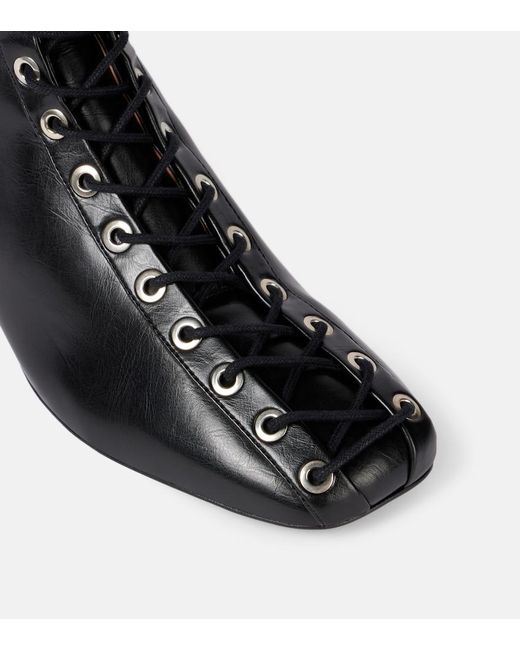 Ganni Black Oleatex Eyelets Lace-Up Ankle Boots