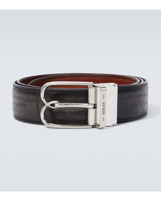 Berluti Multicolor B Volute Scritto Reversible Leather Belt for men