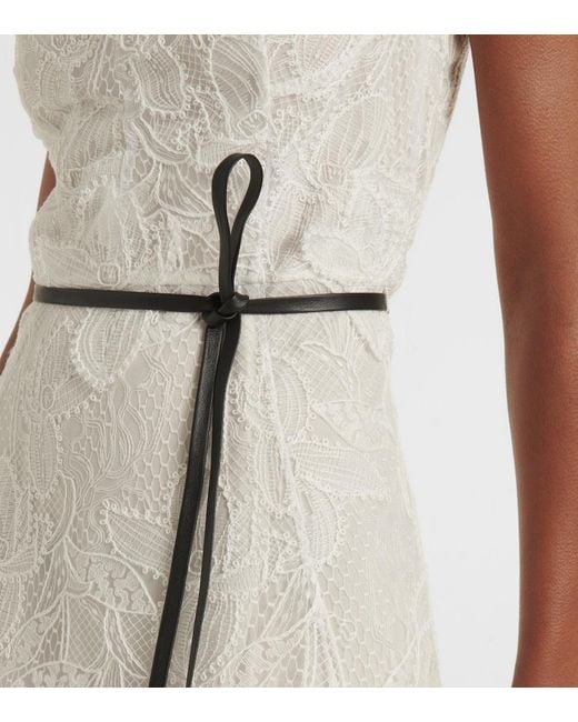 Oscar de la Renta White Marbled Carnation Guipure Lace Bustier Gown