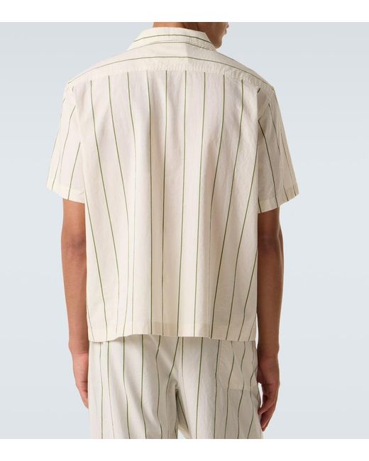 Bode White Celery Striped Cotton Bowling Shirt for men