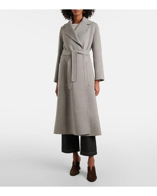 Max Mara Gray Paolore Virgin Wool Wrap Coat
