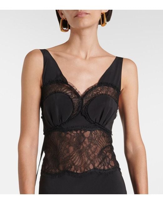 Victoria Beckham Black Lace-Trimmed Silk Midi Dress