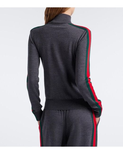 Gucci Blue Web Stripe Wool Zip-Up Cardigan