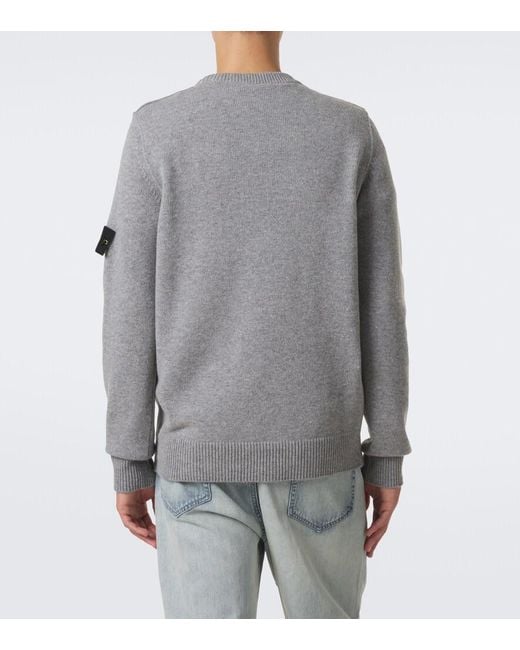 Stone Island Gray Compass Badge Wool-Blend Sweater for men