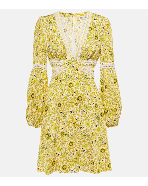 Diane von Furstenberg Yellow Kimmie Printed Cutout Twill Minidress
