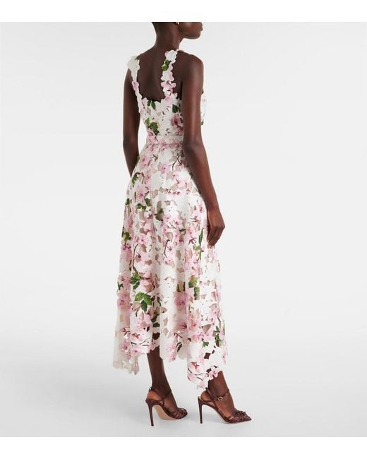 Oscar de la Renta White Floral Lace Cocktail Dress