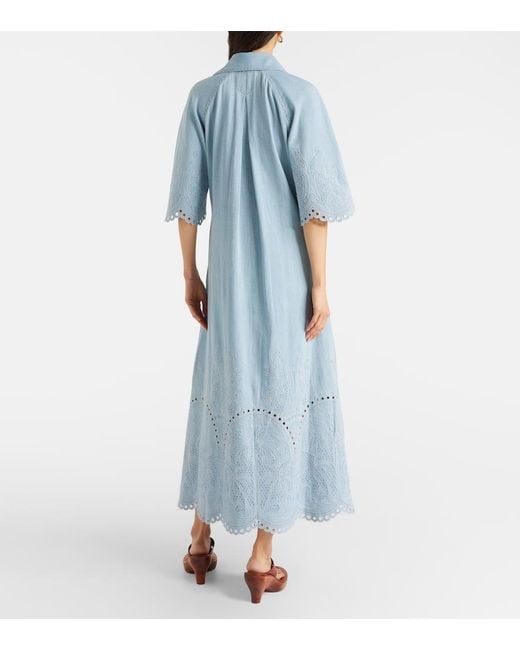 Zimmermann Blue Daylight Embroidered Denim Midi Dress