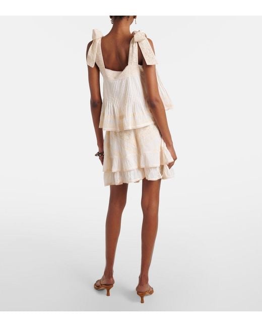 Juliet Dunn Natural Ruffled Lace-Trimmed Cotton Miniskirt