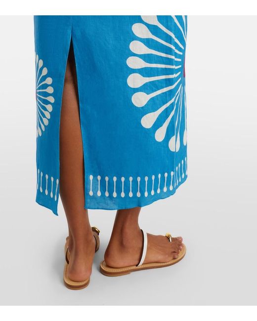 Cala De La Cruz Blue Nara Cutout Floral Linen Midi Dress