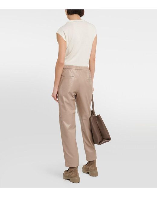Brunello Cucinelli Natural Mid-Rise Leather Pants