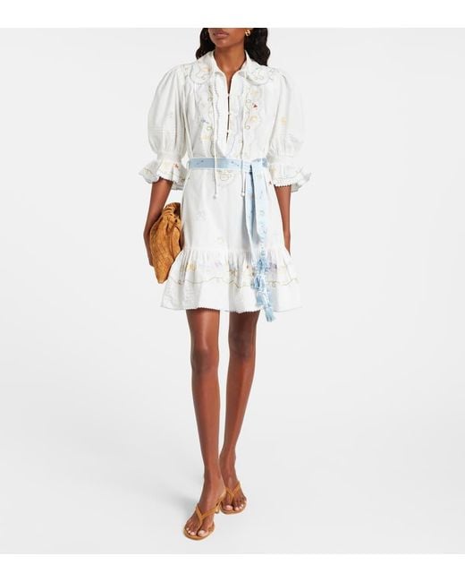 ALÉMAIS White Giulia Embroidered Cotton Minidress