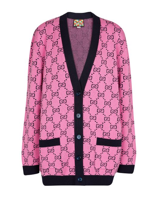 Gucci Pink GG Multicolor Jacquard Cardigan